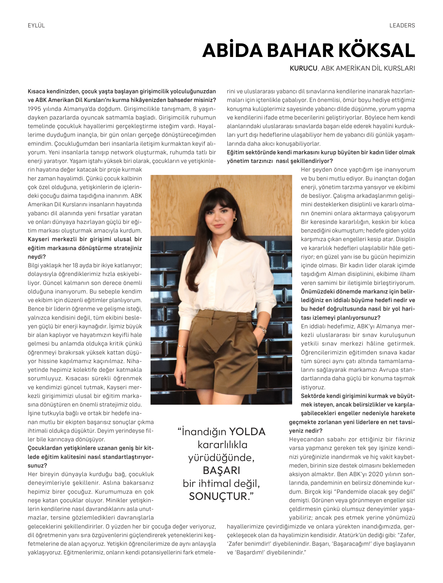 Abida Bahar Köksal söyleşisinin özgün Türkçe dergi sayfası. Tam metin için aşağıdaki PDF bağlantısını kullanabilirsiniz.